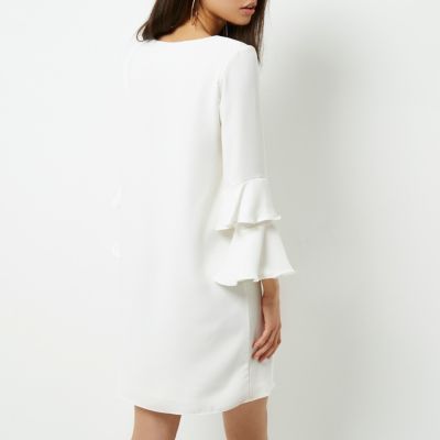 Cream double frill sleeve dress